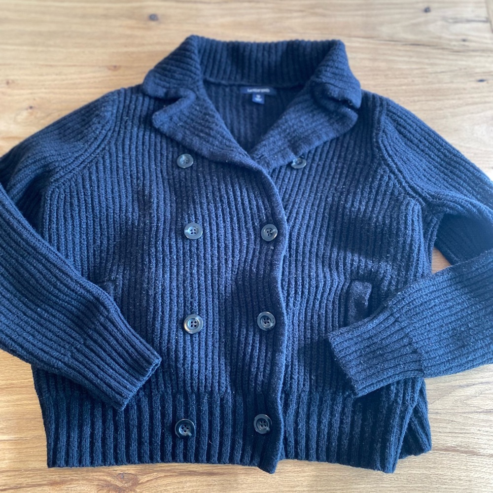 Lands End Double Breasted Button Up Cotton Cardigan Sweater Black Women’s Prelov